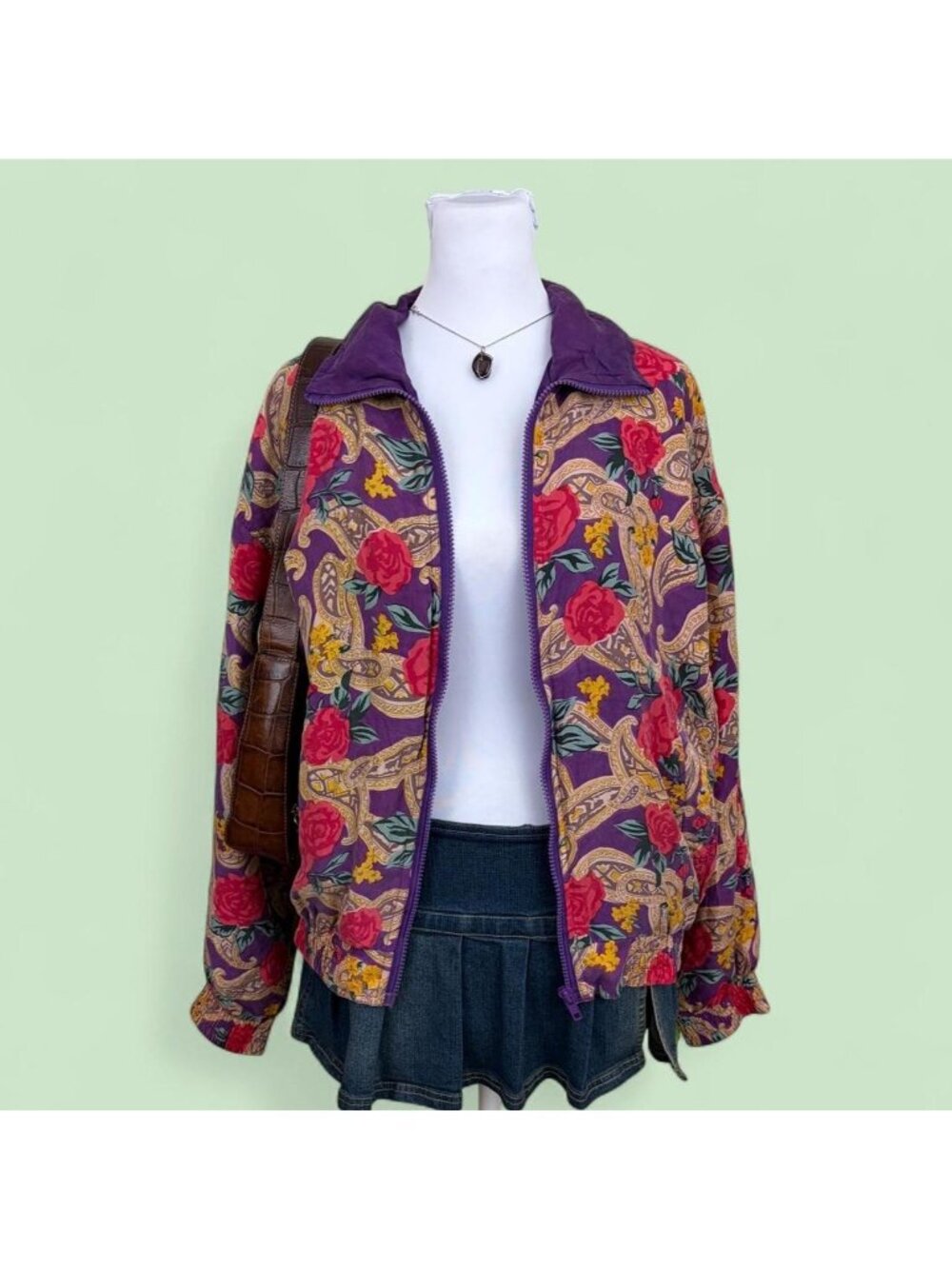 90d floral quirky boho silk bomber jacket